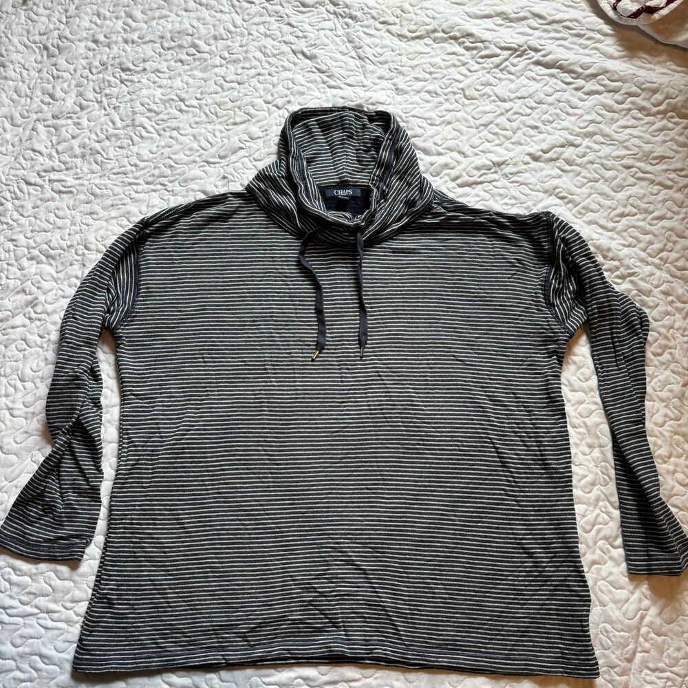 Chaps striped pull over mock neck, drawstring sweater, sweatshirt size xl